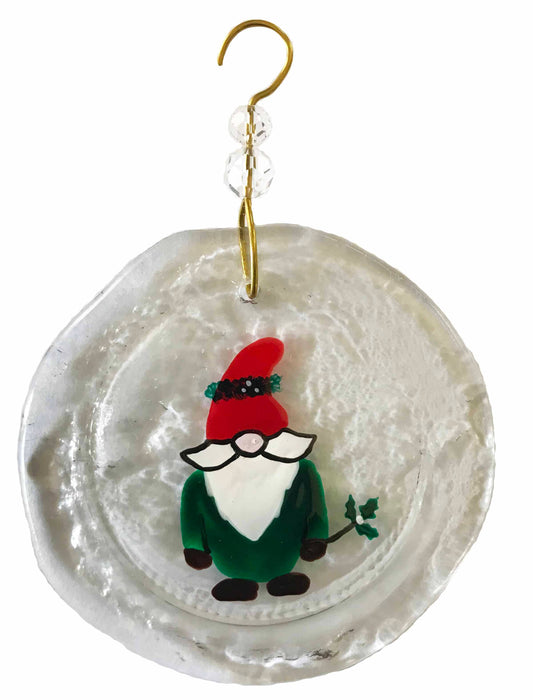 Upcycled Wine Bottle Ornament - Gnome with Wreath