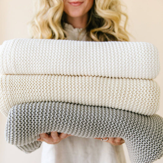Organic Large Knit Throw Blanket - Vanilla