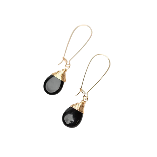 Black Onyx Teardrop Earrings in Gold or Silver
