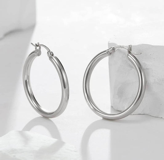 Sterling Silver 30MM French Lock Hoops